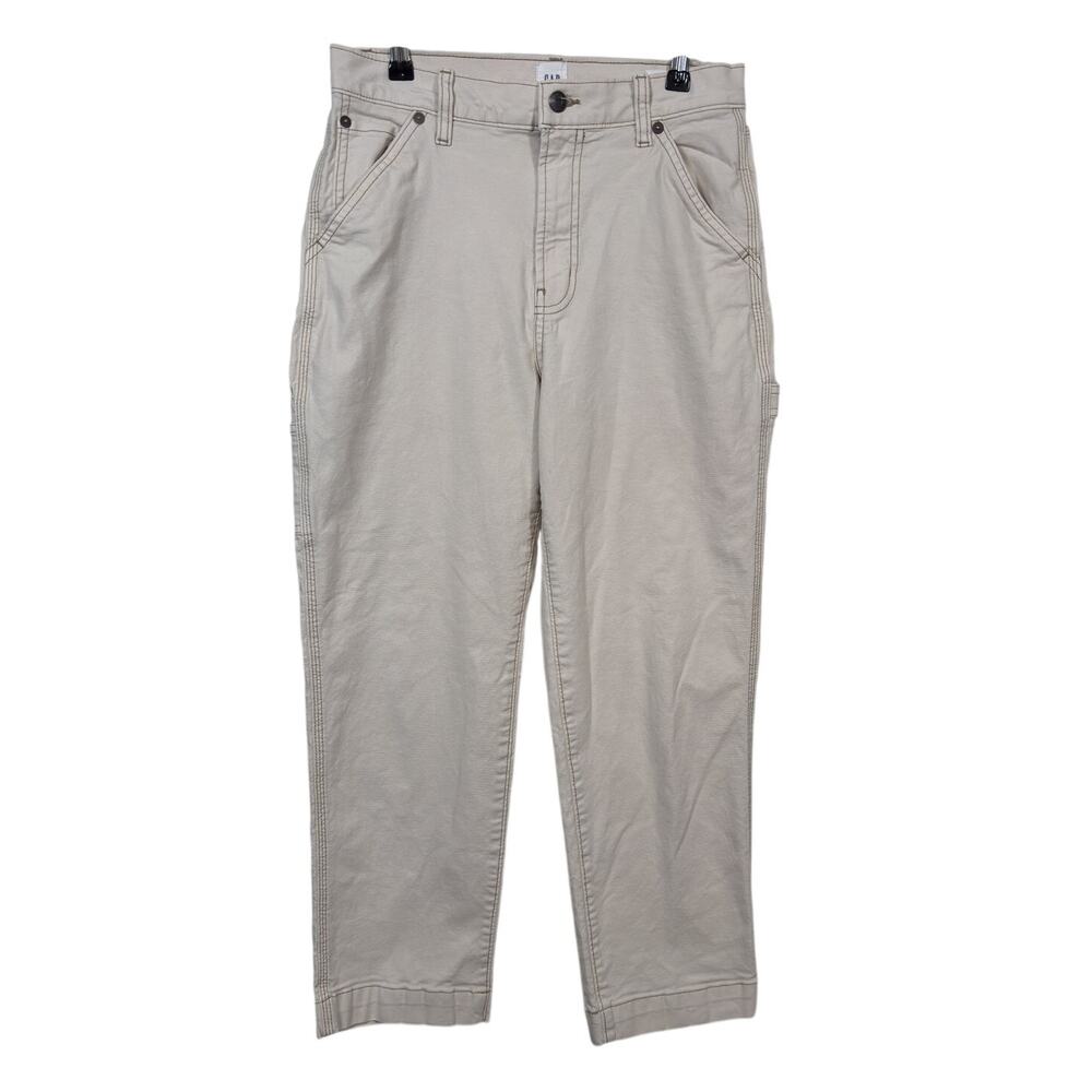 Gap High Rise Cropped Carpenter Pants Womens 4 Beige Utility Contrast Stitching